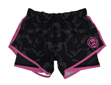 Home of Wrestling Damen 2-in-1 Trainingsshorts Schwarz/Pink