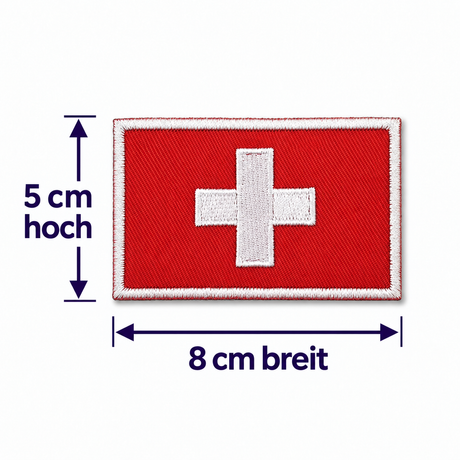 Schweizer Nationenflaggen Klett-Patch – Masse 8 × 5 cm